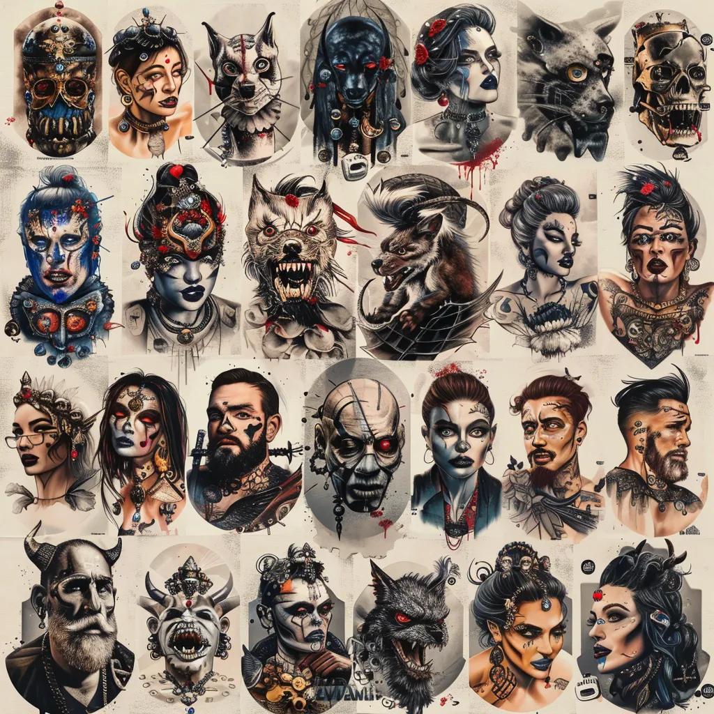 Collage of popular tattoo styles including realism, black & grey, watercolor, traditional, and neo-traditional