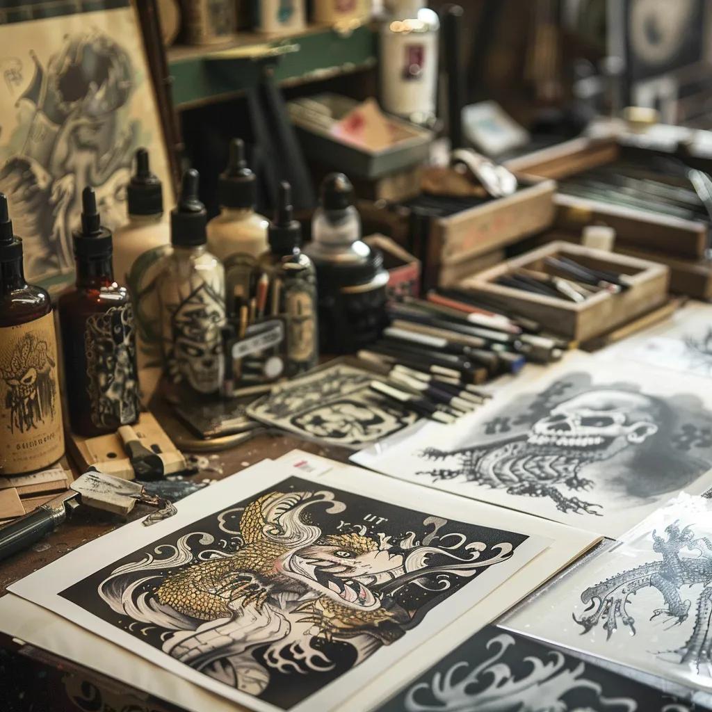 Tattoo artist's portfolio showcasing high-quality images of custom tattoos, inviting clients to explore artistic styles