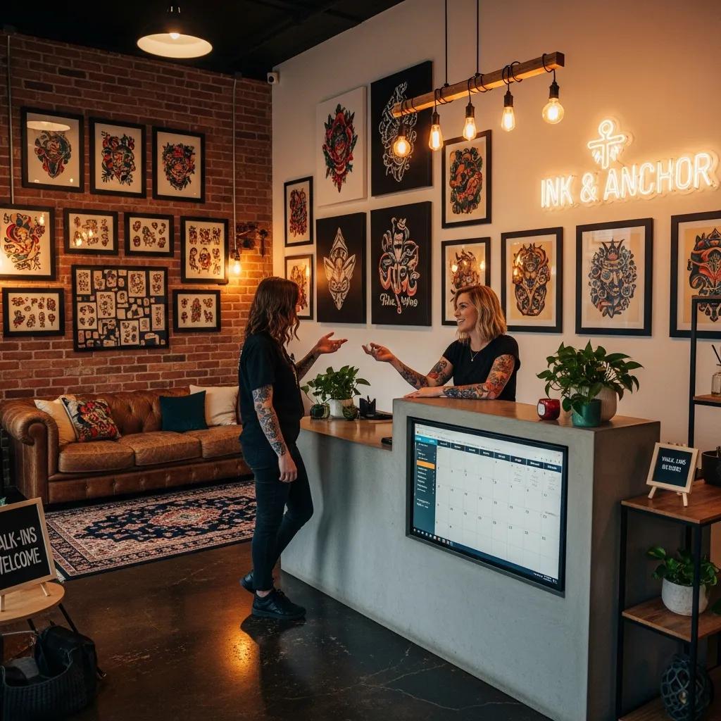 Client discussing tattoo booking options at a North Little Rock tattoo studio