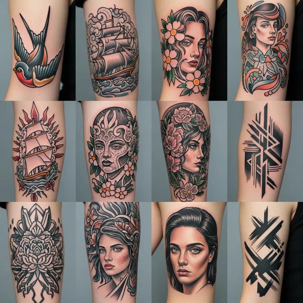 Collage of diverse tattoo styles from artists in Benton, AR, showcasing creativity and expertise